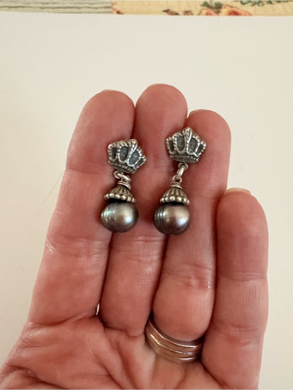 Alana Leigh Crown  Drop Earrings with Gray Pearl